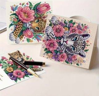 Preview: Diamond Painting 6er-Set Blumen-Leopard-Karten